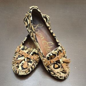 SAM EDELMAN Women's 8 M Leopard Animal Print Moccasins with Tassels